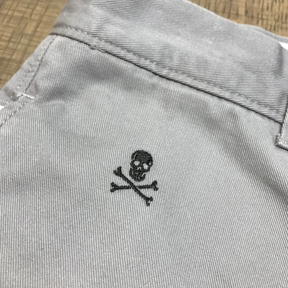 J.CREW Shorts Mens Size 31 Gray‎ Broken in Chino Skull Embroidered Grunge Cotton